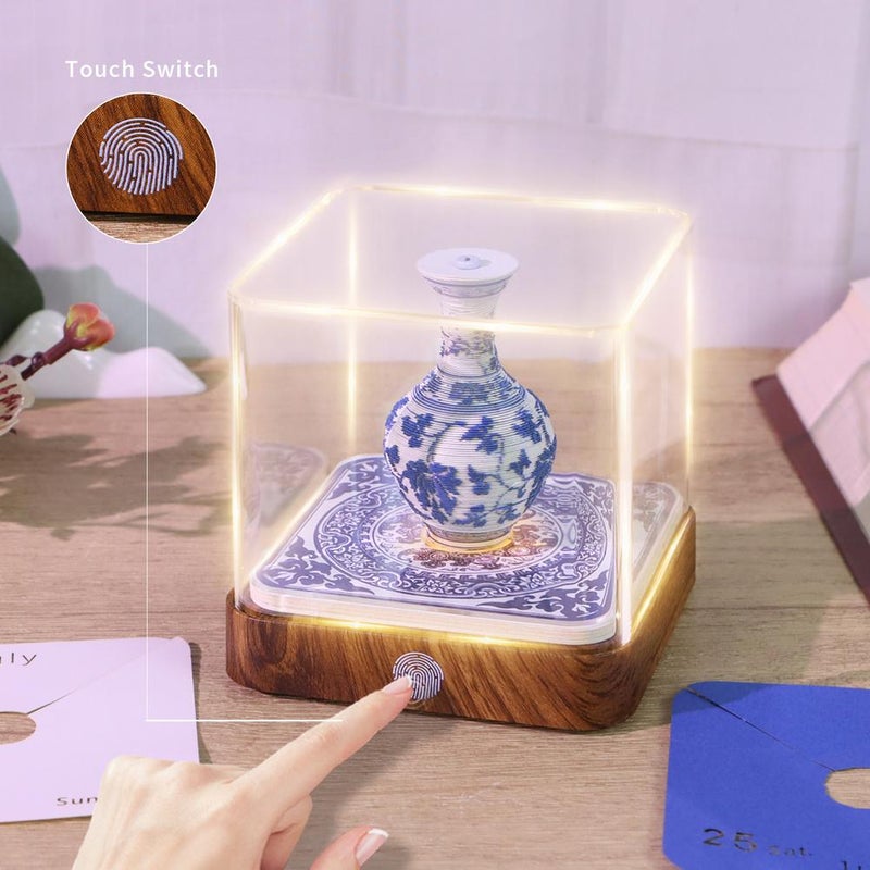 Time Piece Calendar 2026,3D Blue and White Porcelain Memo Pad with LED Light,2026 3D Calendar DIY Paper Carving Art Desktop Decoration Gift for Christmas Birthday - Image 2